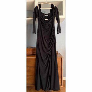 SOLD Square-Neck Draped Wrap Maxi Dress Black Long Sleeve US 14